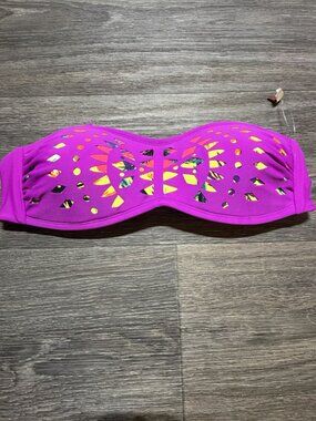 Arizona Jean Bandeau Cutout Bikini Top Medium Purple Multicolor Accents Neon